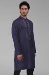 Maroon Silk Kurta With Floral Embroidered Placket Detail