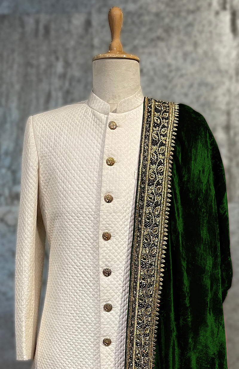 Bottle Green Mughal Majesty Zardozi Hand Embroidered Shawl