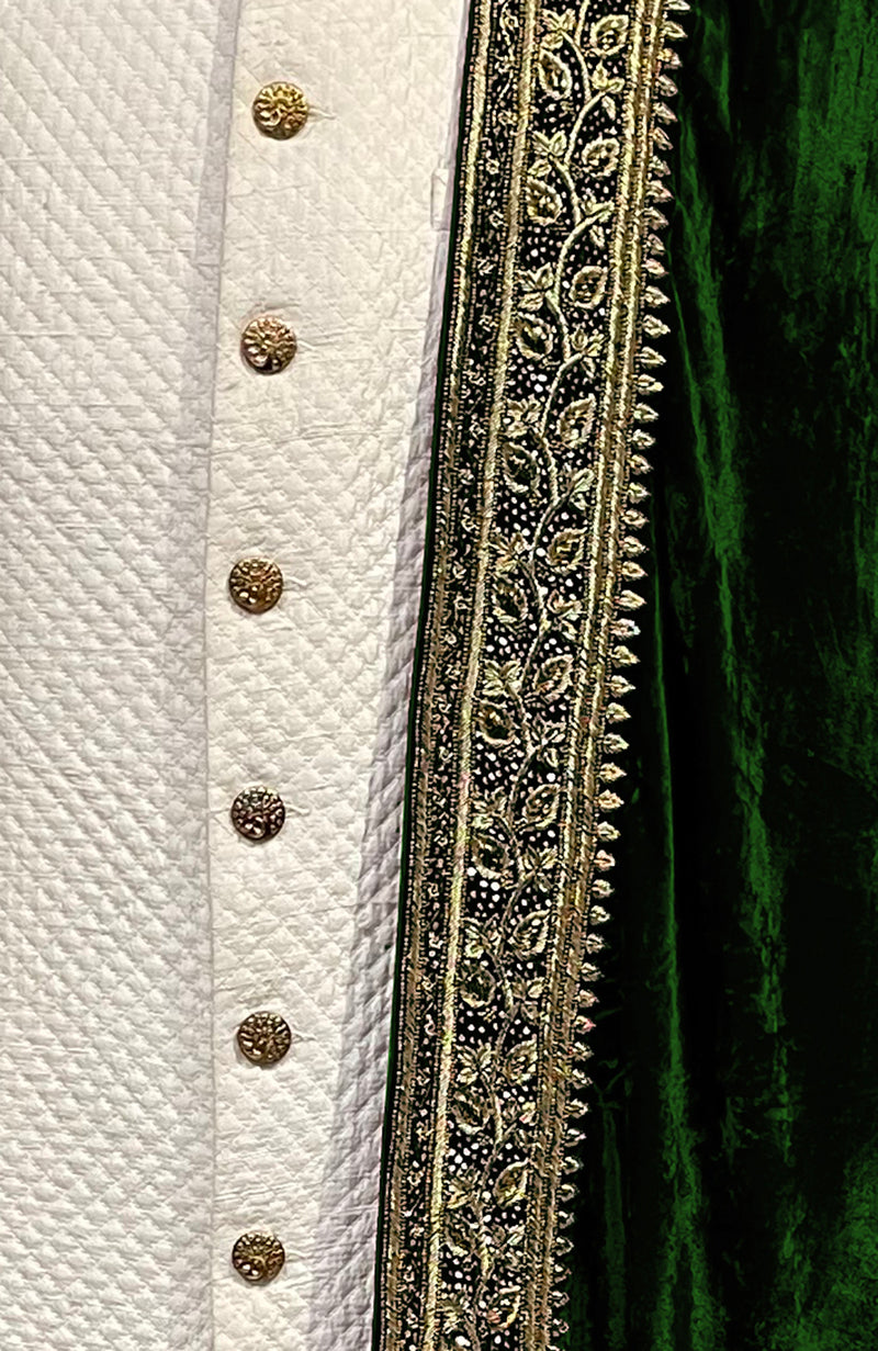 Bottle Green Mughal Majesty Zardozi Hand Embroidered Shawl