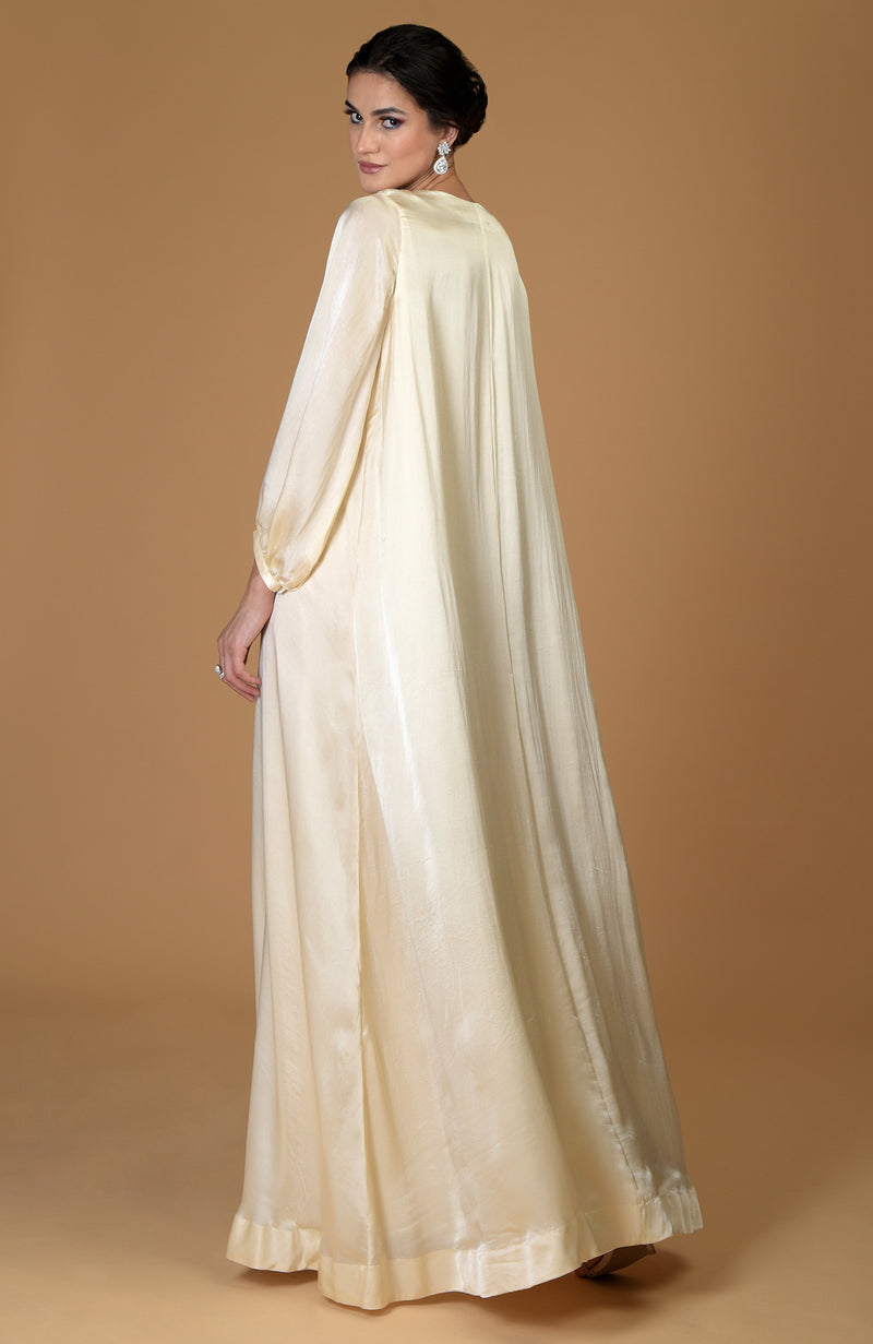 Talking Threads White Gold Satin Silk Hand Embroidered Crystal Dress Talking Threads White Gold Satin Silk Hand Embroidered Crystal Dress