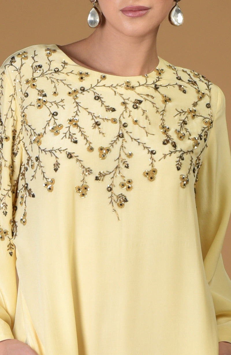 Dainty Floral Lemon Sprig Dress | Hand Embroidered Elegance Talking Threads Dainty Floral Lemon Sprig Dress | Hand Embroidered Elegance Talking Threads
