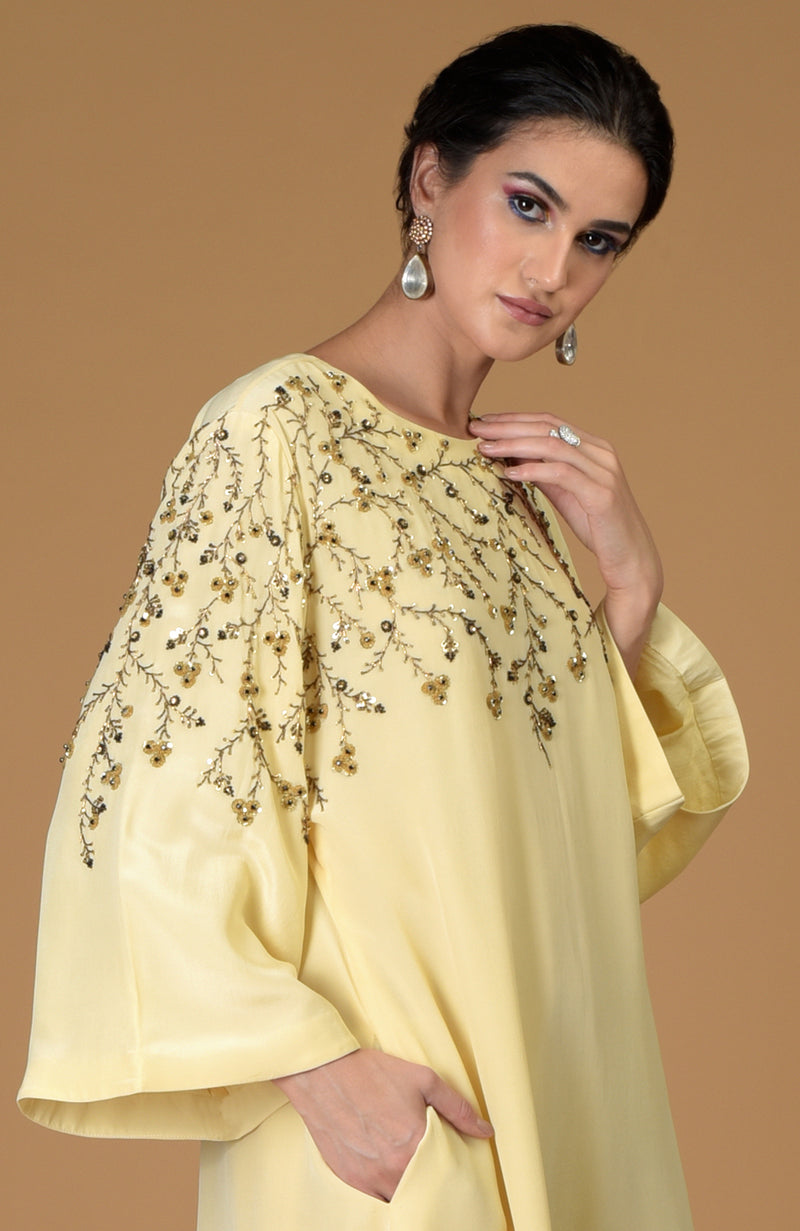 Dainty Floral Lemon Sprig Hand Embroidered Dress