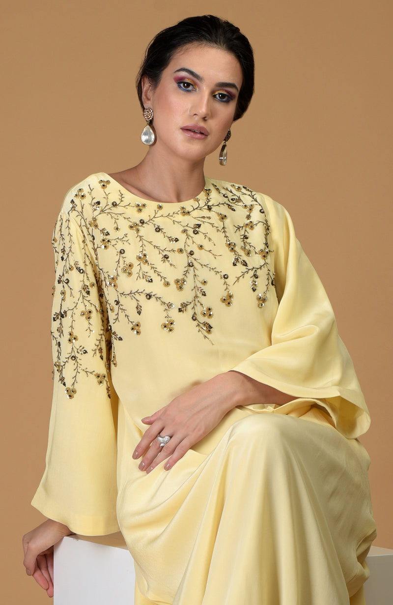 Dainty Floral Lemon Sprig Hand Embroidered Dress
