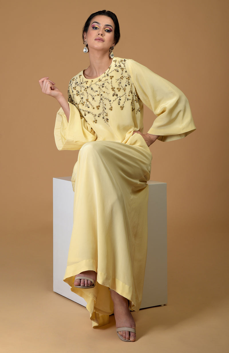 Dainty Floral Lemon Sprig Hand Embroidered Dress