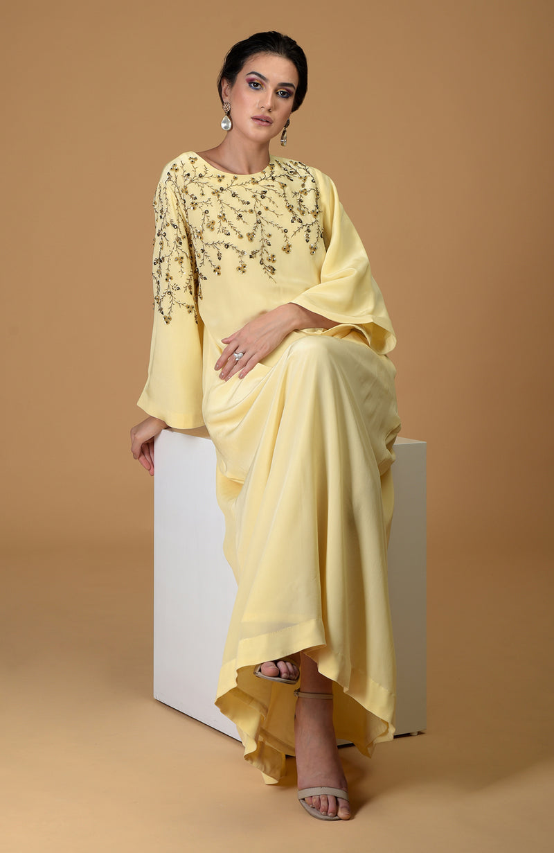 Dainty Floral Lemon Sprig Hand Embroidered Dress