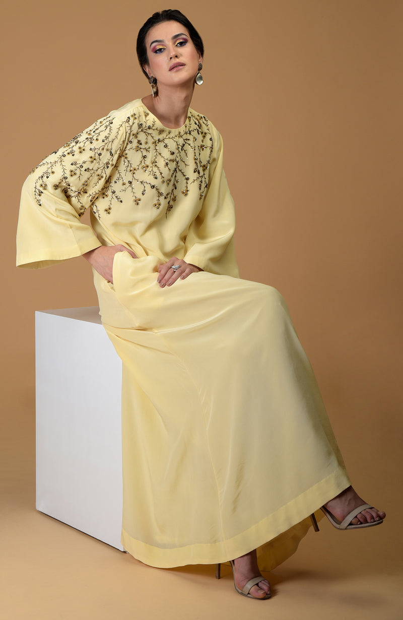 Dainty Floral Lemon Sprig Hand Embroidered Dress