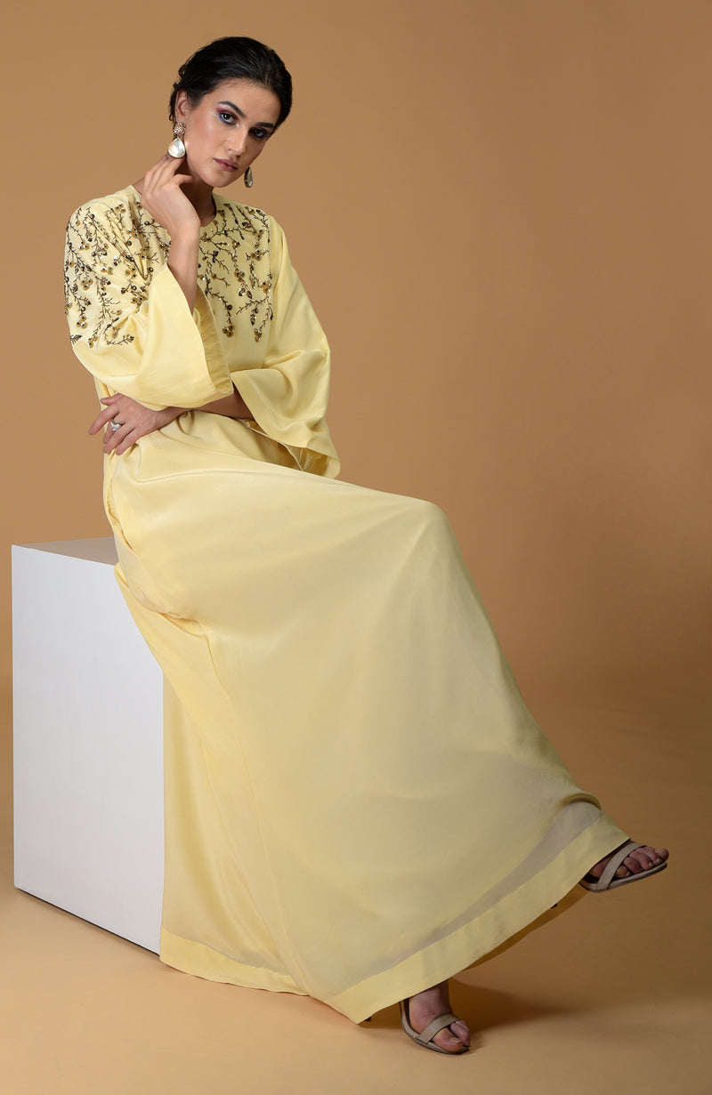 Dainty Floral Lemon Sprig Hand Embroidered Dress