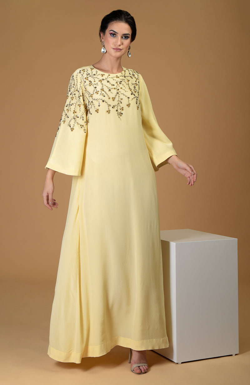 Dainty Floral Lemon Sprig Hand Embroidered Dress