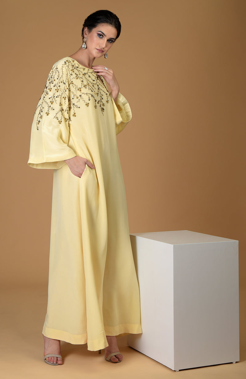 Dainty Floral Lemon Sprig Hand Embroidered Dress