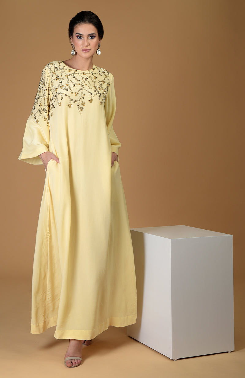 Dainty Floral Lemon Sprig Hand Embroidered Dress