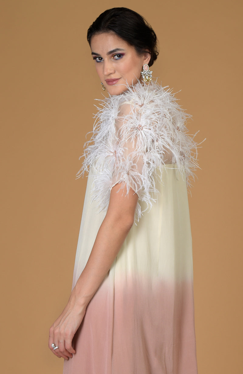Asian Paradise Feather Floral Hand Embroidered Dress