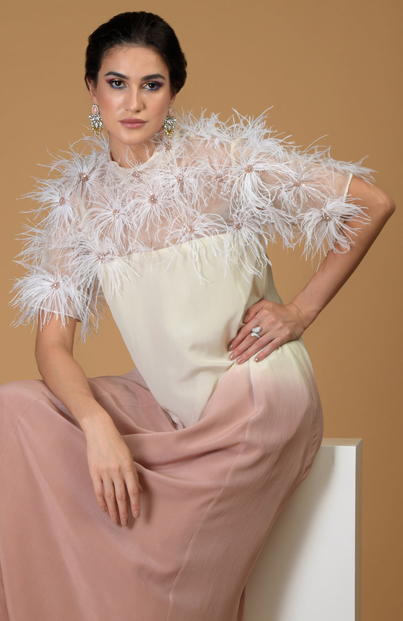 Asian Paradise Feather Floral Hand Embroidered Dress
