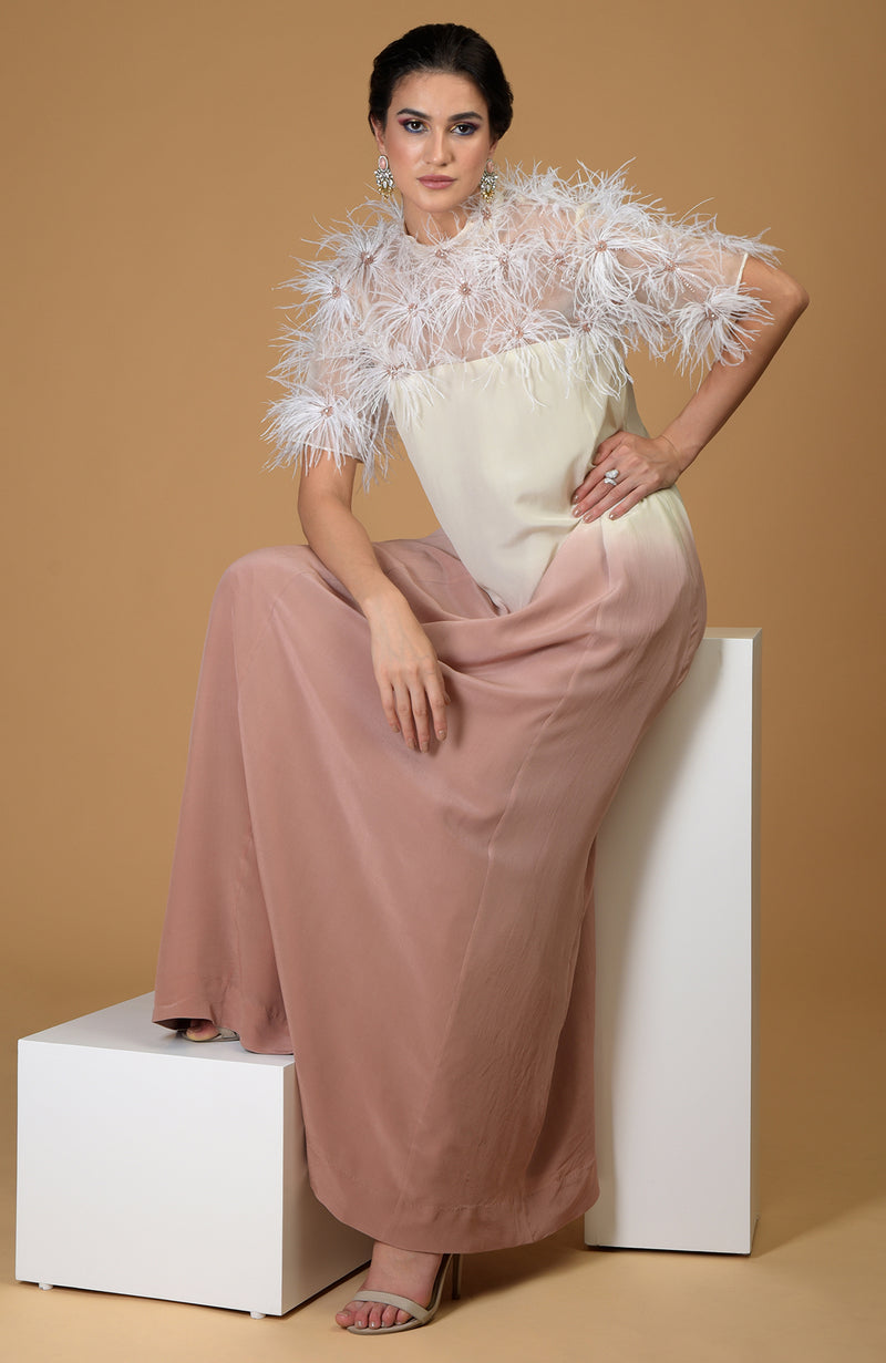 Asian Paradise Feather Floral Hand Embroidered Dress
