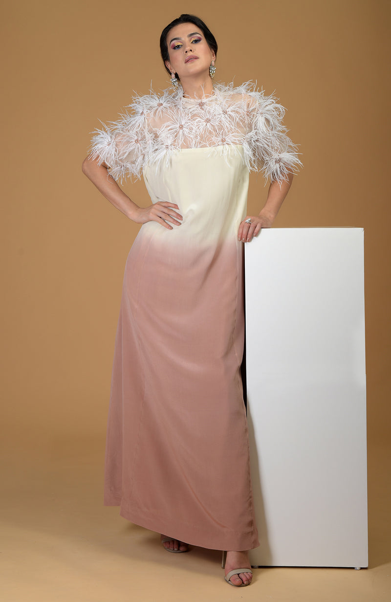 Asian Paradise Feather Floral Hand Embroidered Dress
