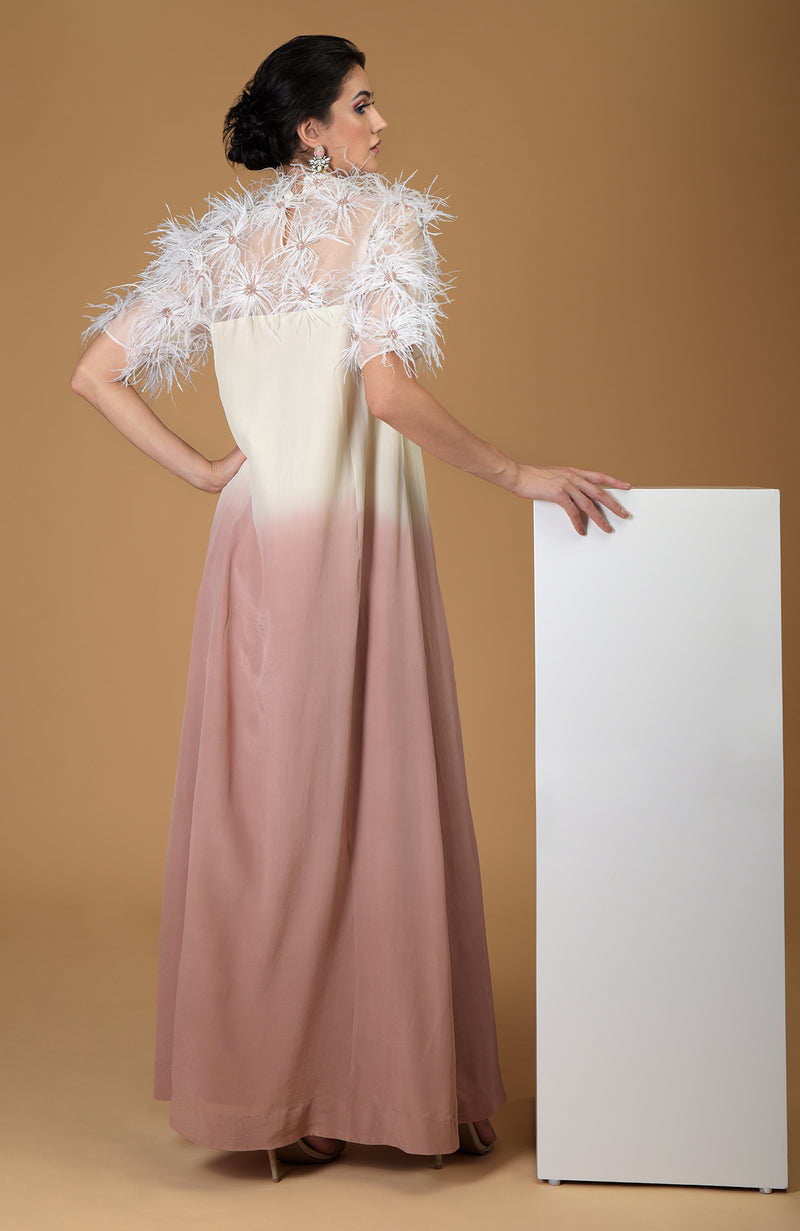 Asian Paradise Feather Floral Hand Embroidered Dress