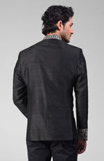 Charcoal Grey Zardozi Hand Embroidered Silk Bandhgala Jacket