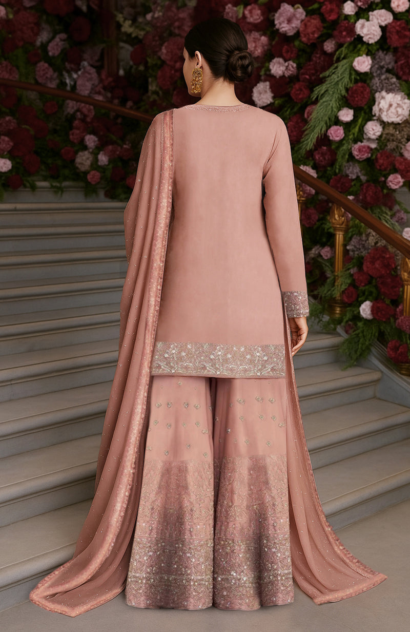 Blush Pink Beads Sequin & Zardozi Embroidered Sharara Set