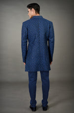 Navy Blue Chikankari Embellished Jacket Set