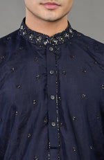 Blue Geometric Hand Embroidered Jacket Set