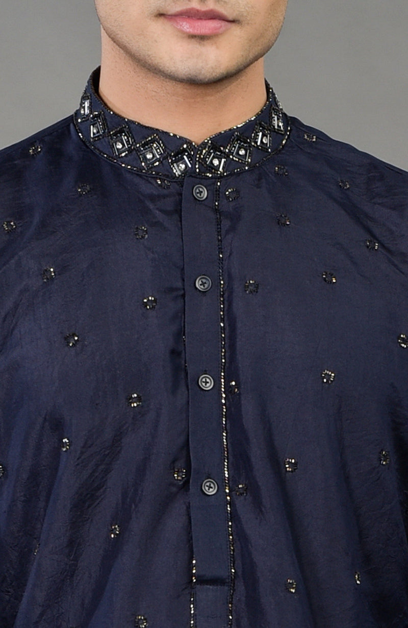 Blue Geometric Hand Embroidered Jacket Set