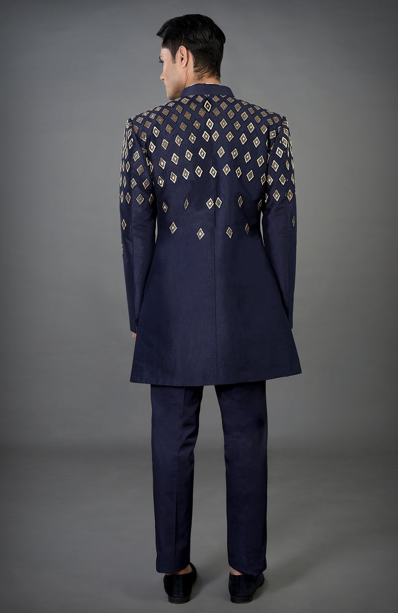 Blue Diamond Hand Embroidered Jacket Set