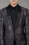Black Woven Brocade Tuxedo Set