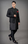 Black Chikankari Embellished Bandhgala Jacket Set