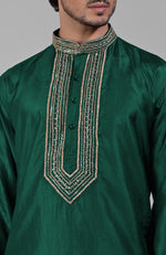 Dark Emerald Zardozi Hand Embroidered Pure Silk Kurta Set