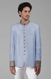 Midnight Blue Zardozi Hand Embroidered Silk Bandhgala Jacket