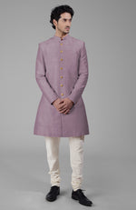 Barely Pink Pure Silk Sherwani Set With Gold Buttons