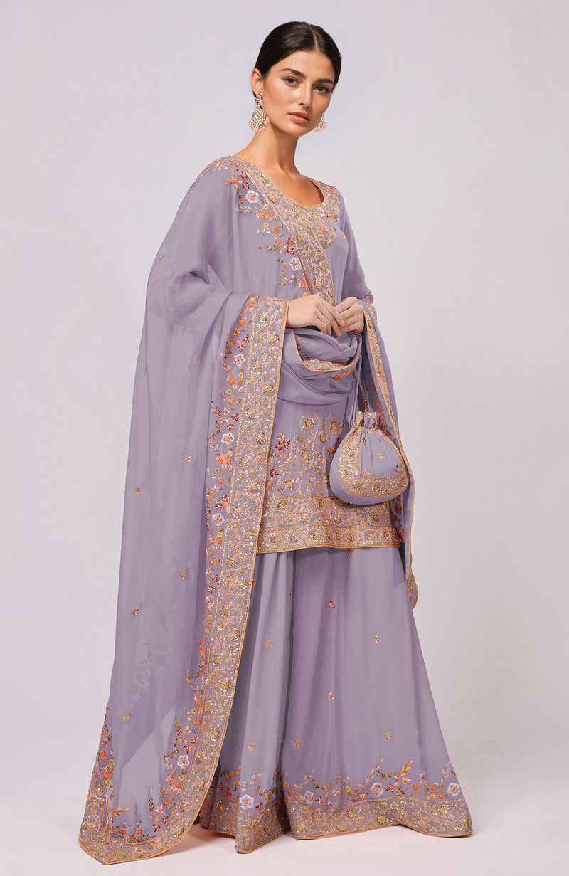 Barely Pink Pure Silk Sherwani Set With Gold Plated Buttons
