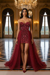 The Scarlet Crystal Couture After-Party Mini Dress With Dramatic Tulle Train