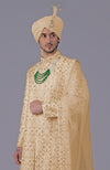 Gold Floral Zardozi Embroidered Silk Sherwani Set