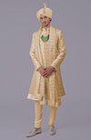 Gold Floral Zardozi Embroidered Silk Sherwani Set