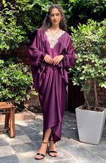 Plum Parsi Gara Embroidered Draped Skirt Set