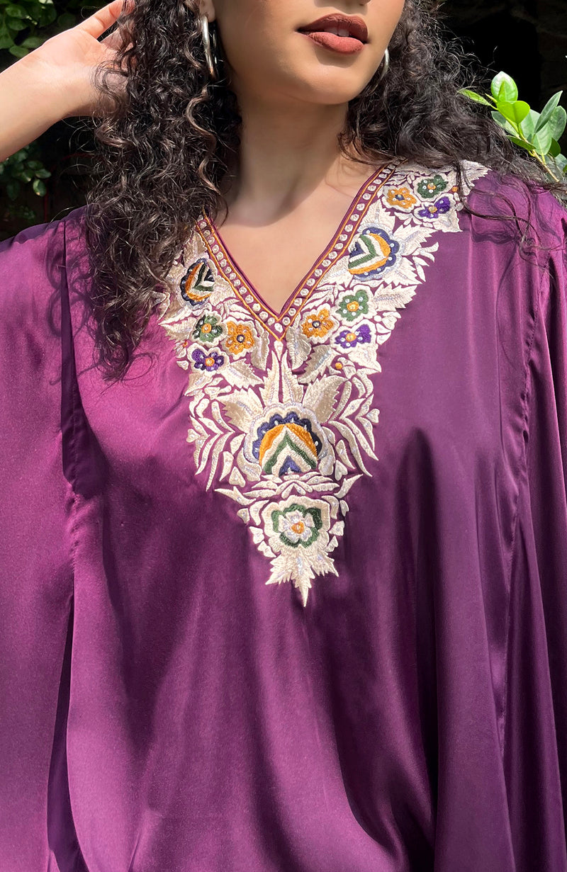 Plum Parsi Gara Embroidered Draped Skirt Set