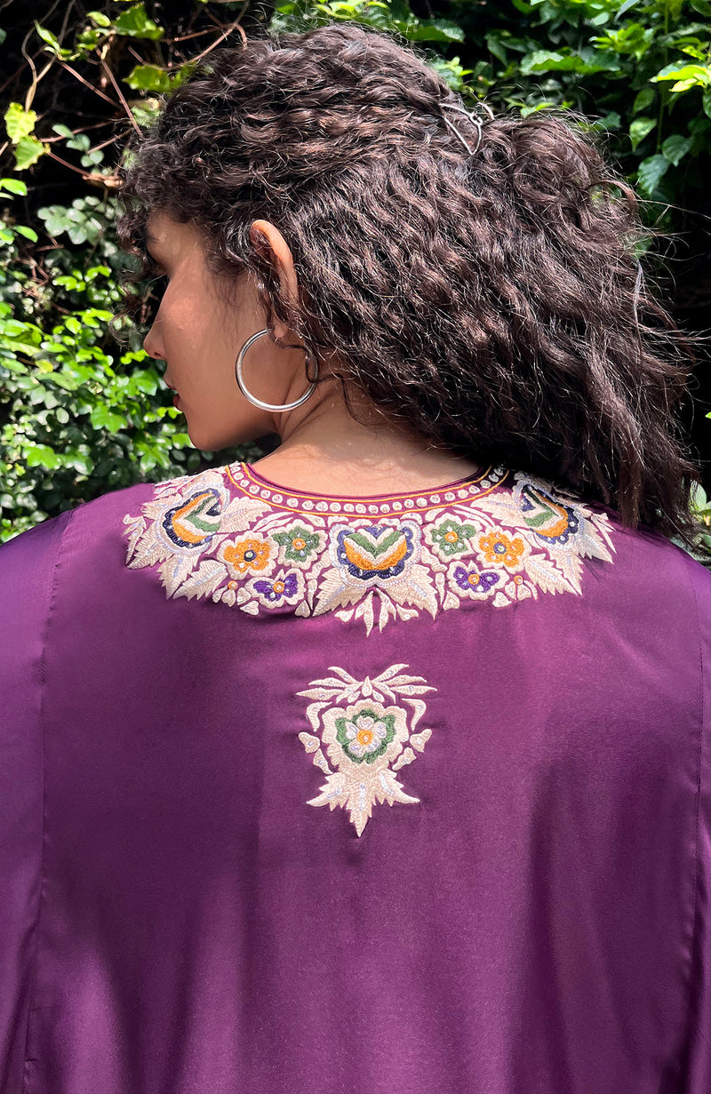 Plum Parsi Gara Embroidered Draped Skirt Set