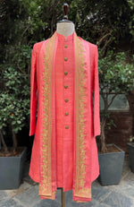 Kashmiri Tilla Embroidered Coral Stole