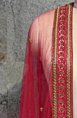 Red Zardozi Bead and Crystal Hand Embroidered Dupatta