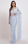 Illusion Blue  French Chantilly Lace Saree Set