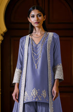 Iolite Silver Embroidered Jacket Dhoti Set