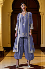 Iolite Silver Embroidered Jacket Dhoti Set