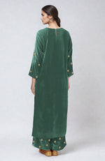 Jade Green Dabka Zardozi Hand Embroidered Velvet Kurta Set