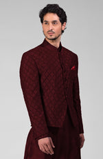 Maroon Embroidered Bandhgala Jacket