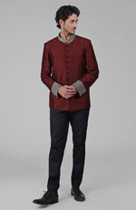 Maroon Zardozi Hand Embroidered Silk Bandhgala Jacket