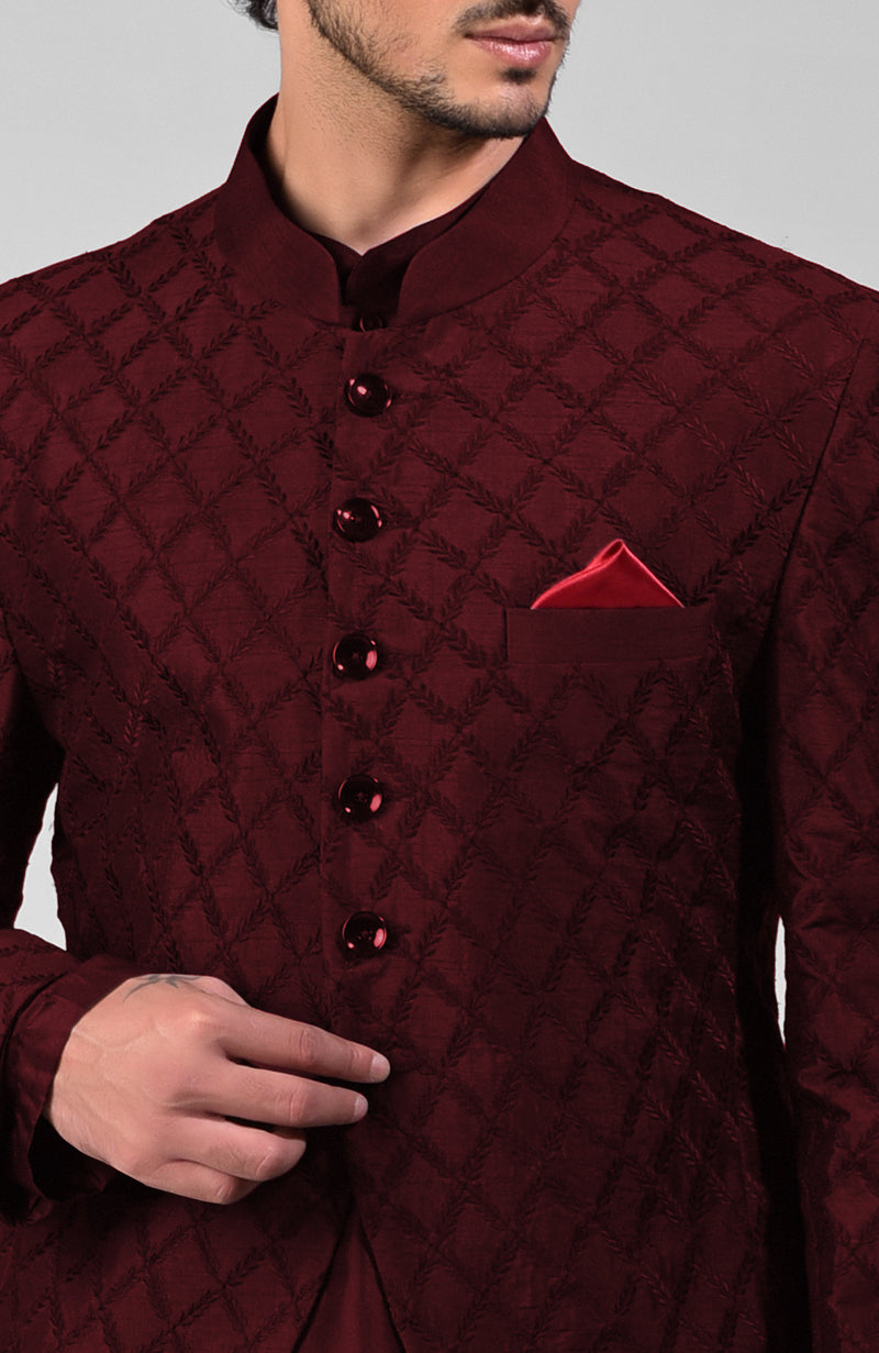 Maroon Embroidered Bandhgala Jacket