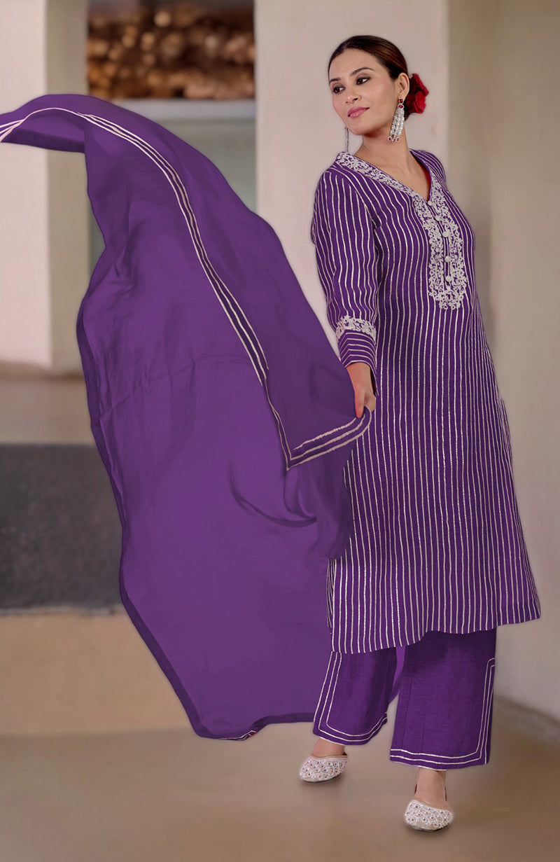 Mulled Grape Gota & Tilla Embroidered Silk Linen Suit