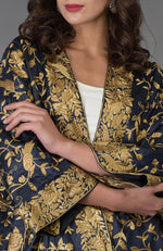 Charcoal Blue Parsi Gara Embroidered Kimono Jacket