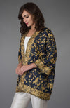 Charcoal Blue Parsi Gara Embroidered Kimono Jacket