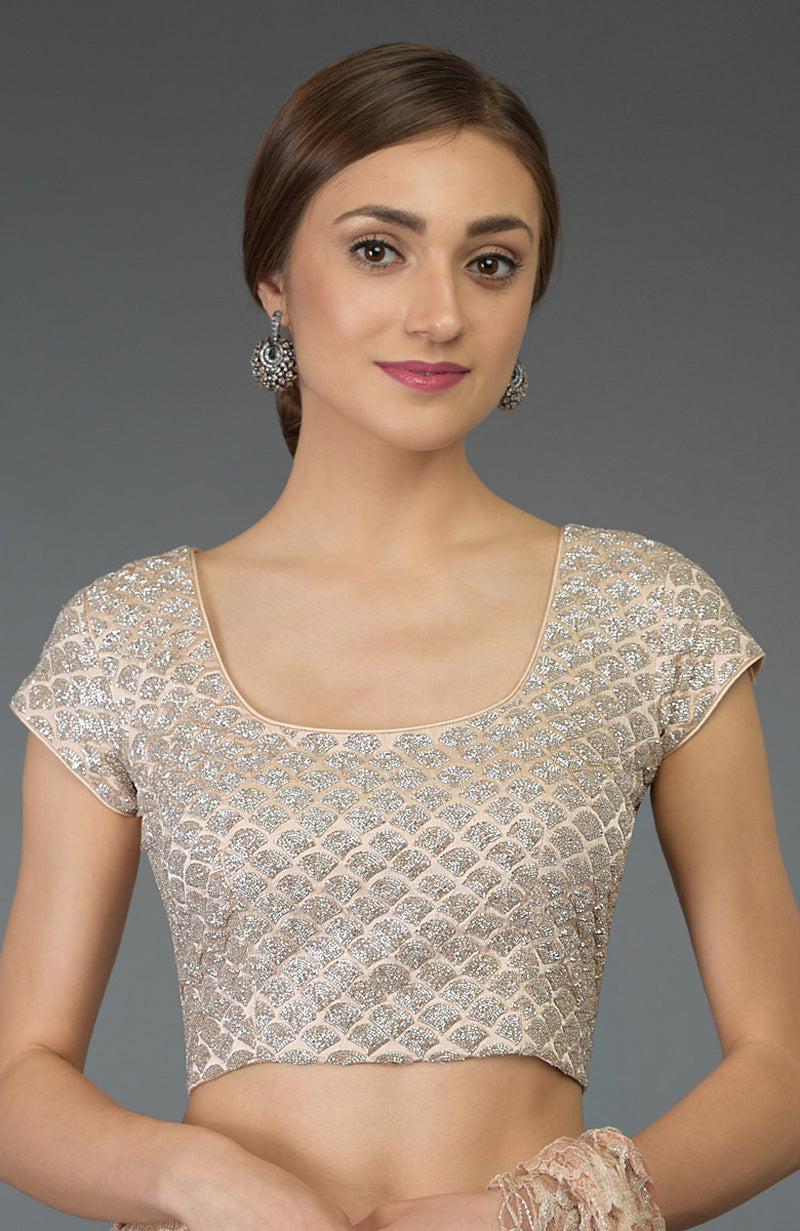 Nude Peach Zardozi Hand Embroidered Blouse